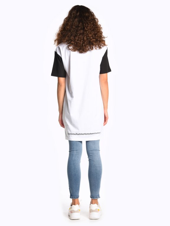 Longline t-shirt with contrast sleeve and slogan print