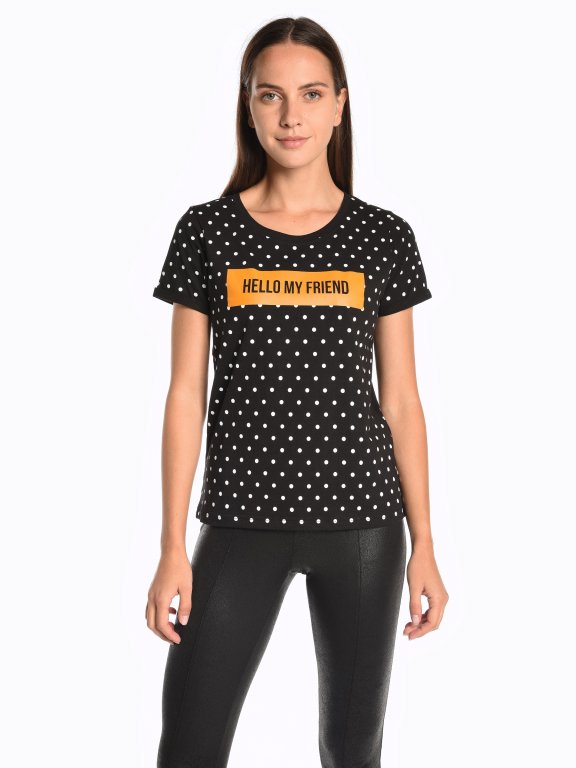 Dotted t-shirt with slogan print