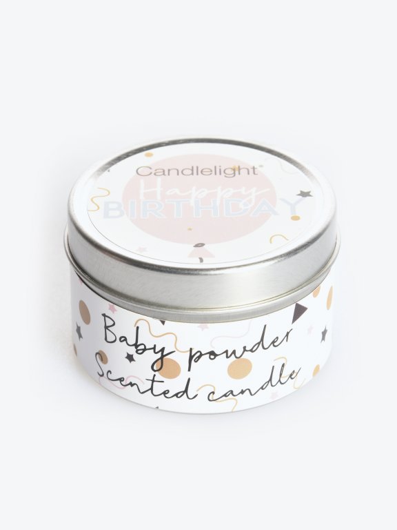 Baby powder scented tin candle