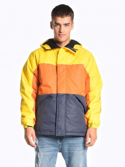 Colour block padded jacket with hood