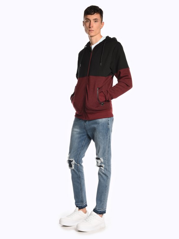 Colour block zip-up hoodie