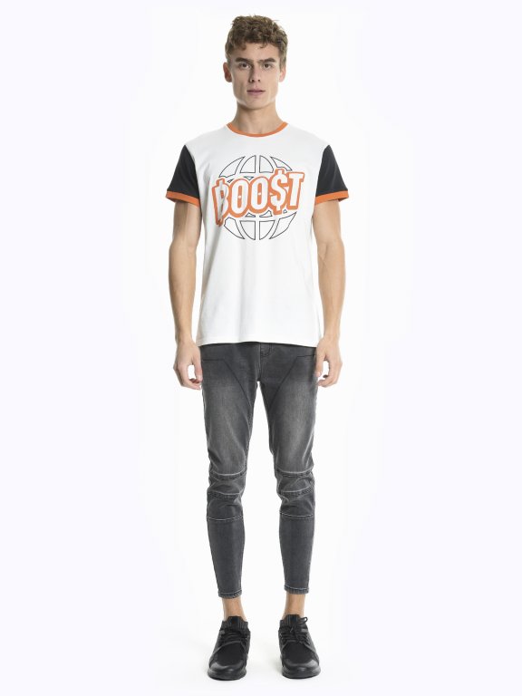 T-shirt with print and contrast sleeves
