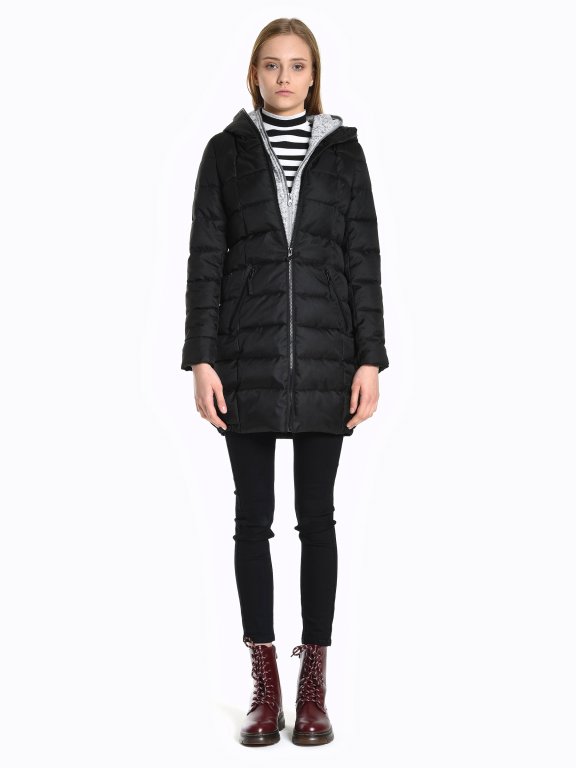 Quilted padded jacket with layered hood
