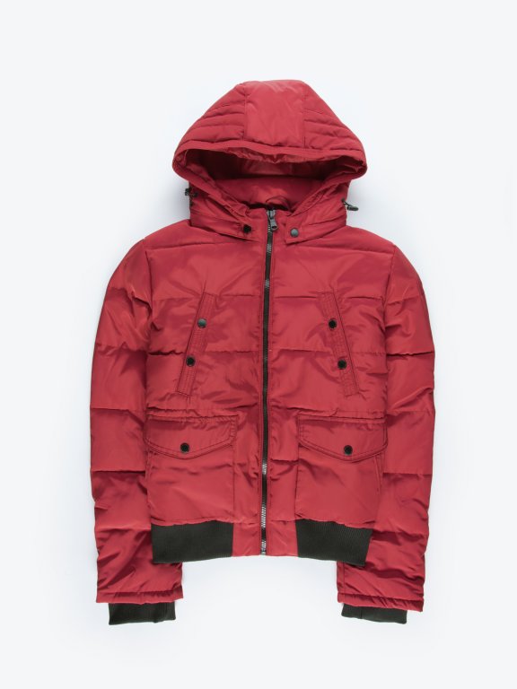 Quilted padded bomber jacket with hood