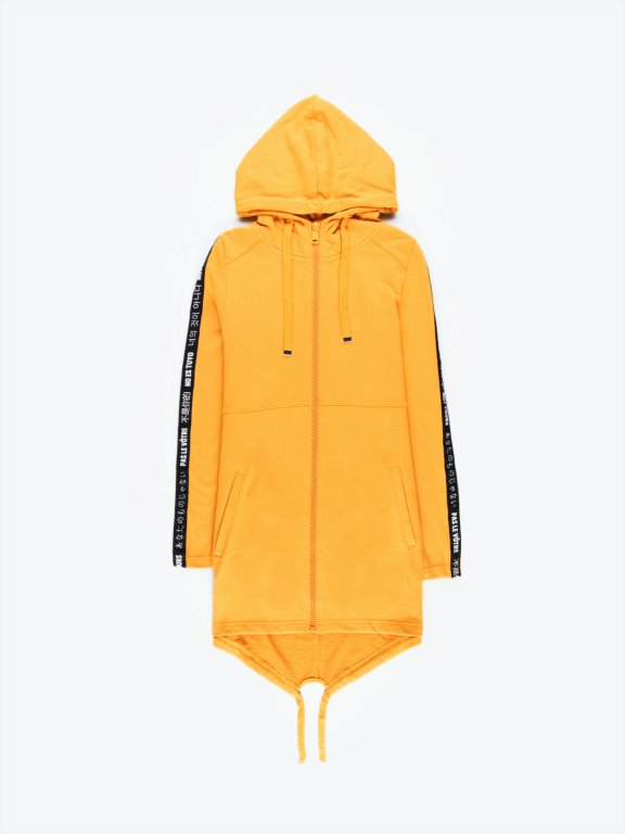 Longline zip-up hoodie with decorative tape