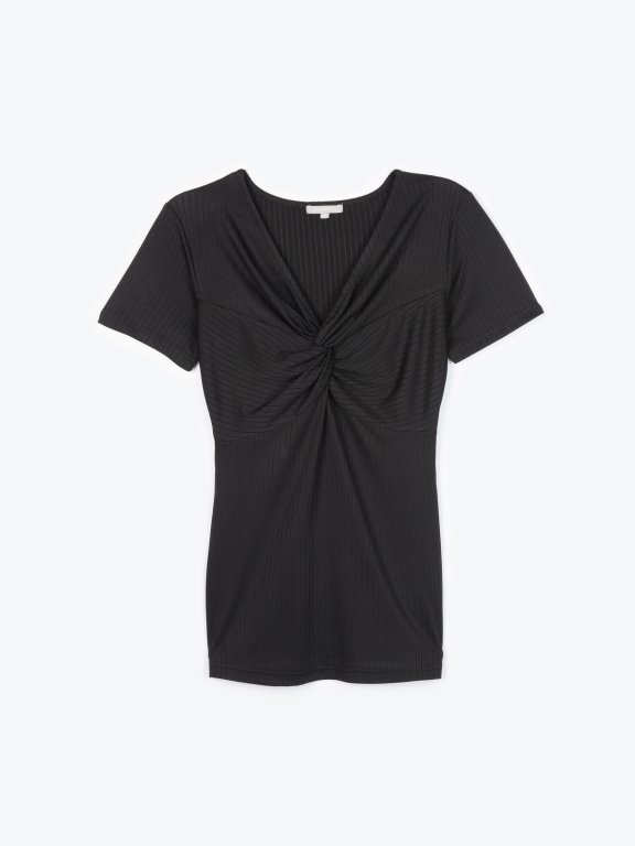 Ribbed short sleeve top with knot