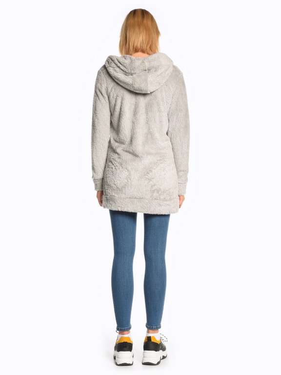 Fluffy longline sweatshirt with zipper