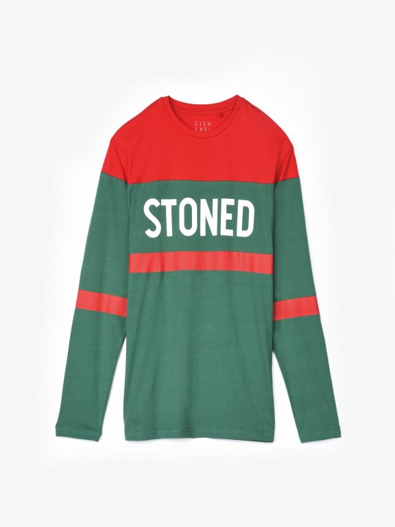 Colour block long sleeve t-shirt with print