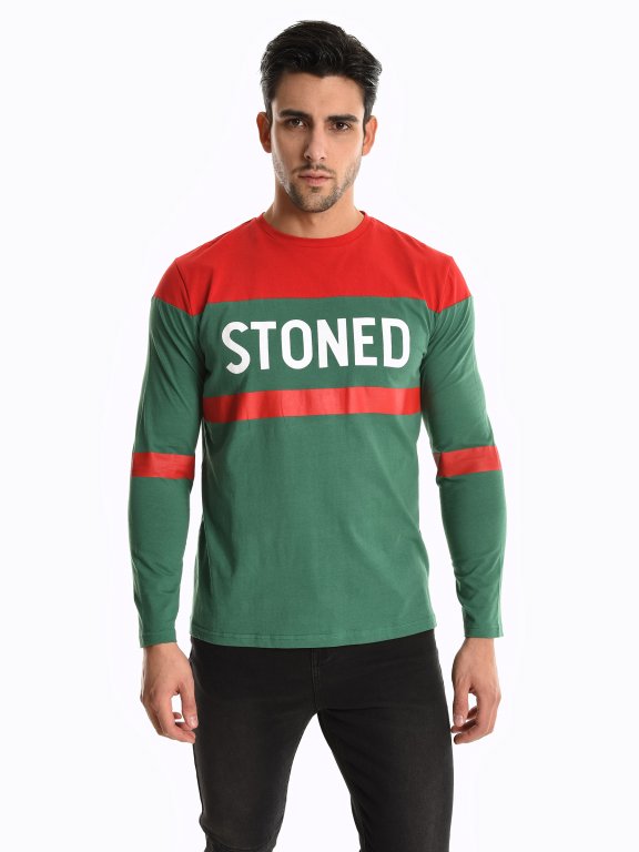 Colour block long sleeve t-shirt with print