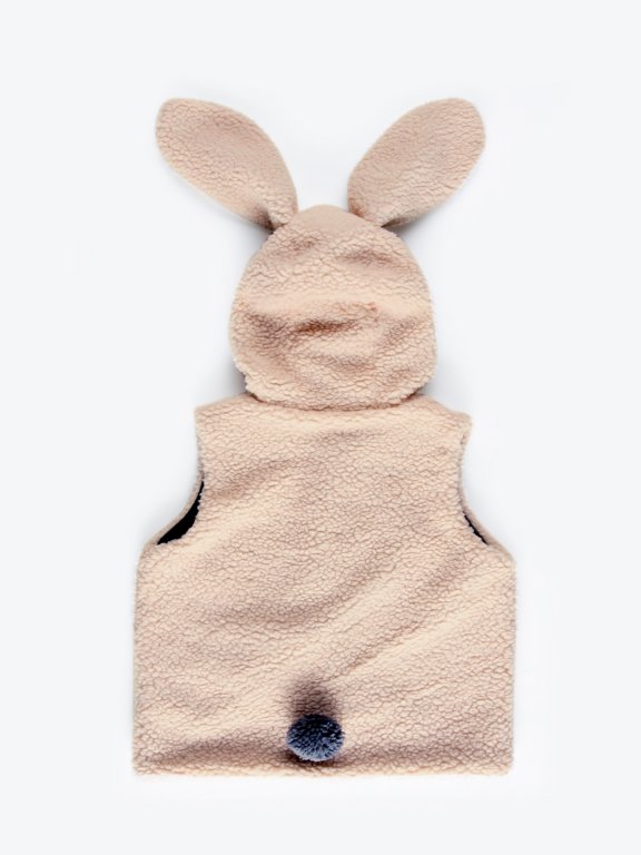 Faux shearling hooded vest with rabbit ears
