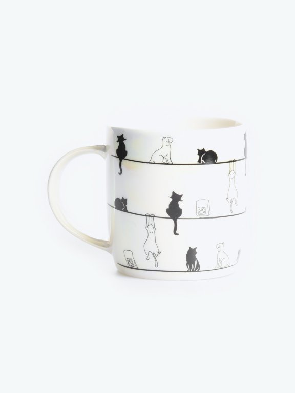 Holographic mug with cat print