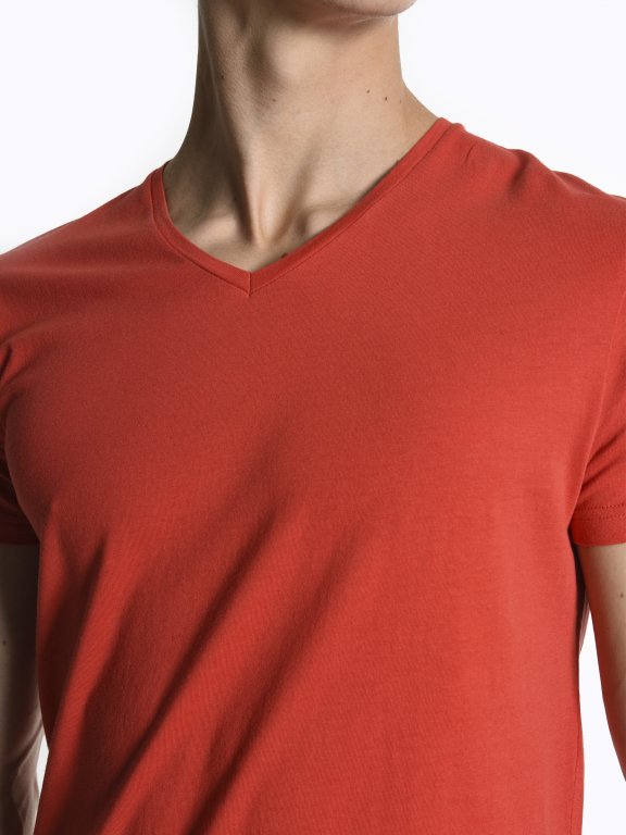 Basic koszulka slim fit z dekoltem w serek