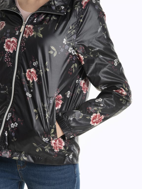 Floral print jacket with hood