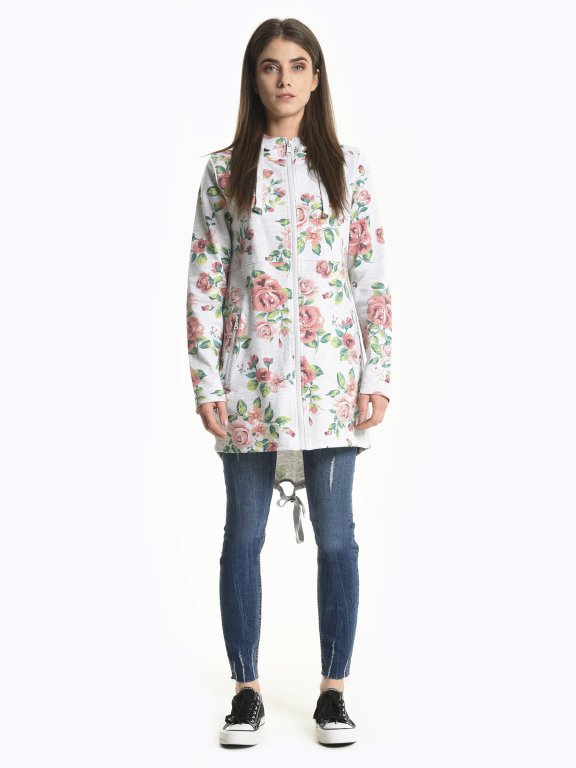 Longline floral print hoodie