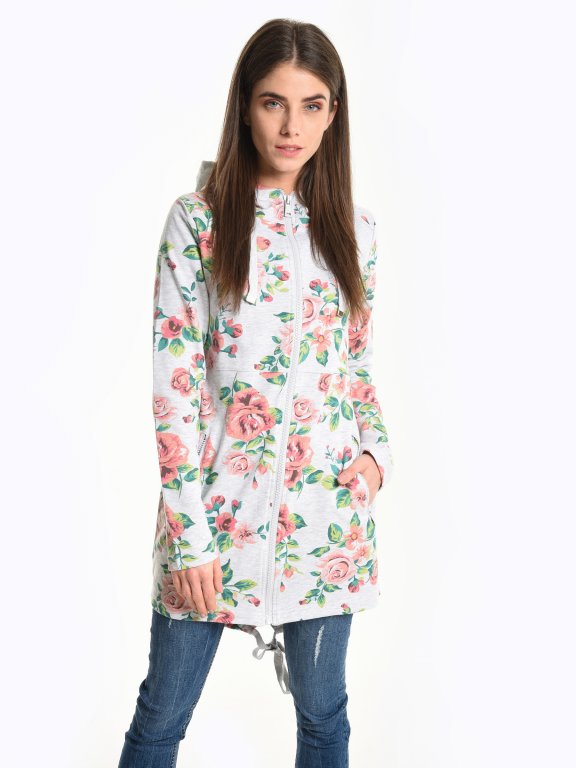 Longline floral print hoodie
