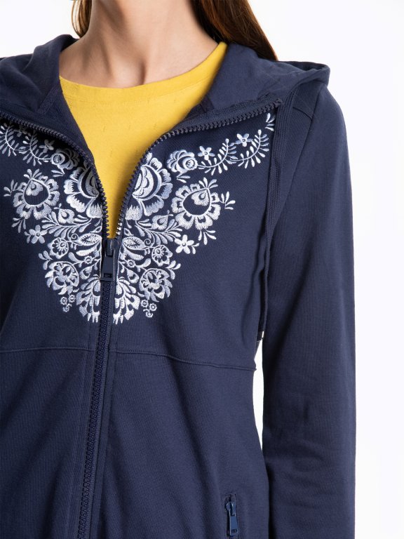 Longline hoodie with floral embroidery
