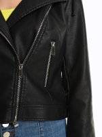 Faux leather biker jacket with removable hood