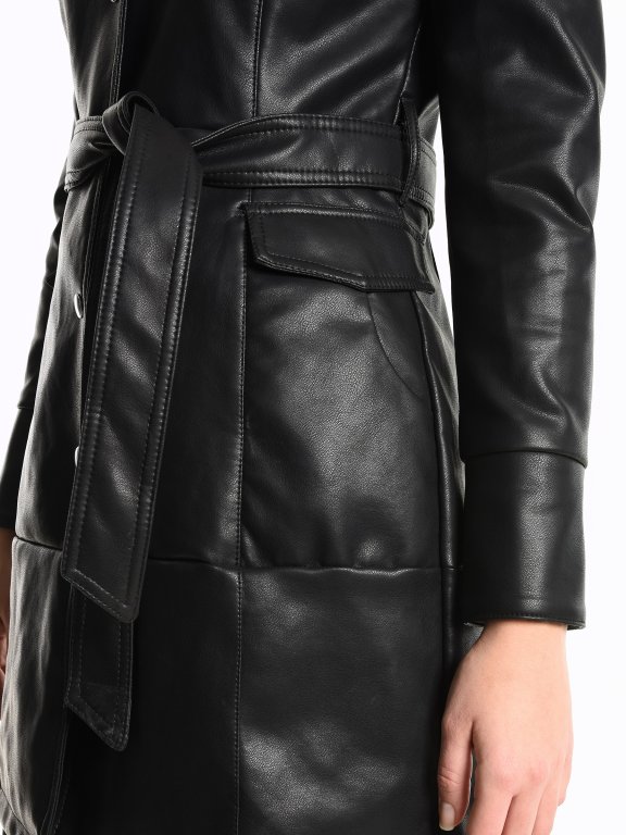Faux leather coat with belt