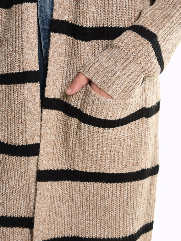 Longline striped cardigan with pockets