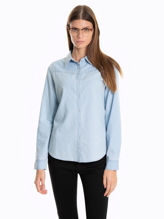 Denim blouse with back print