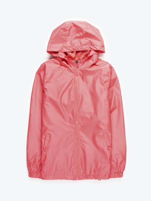 Waterproof hooded jacket from pocket
