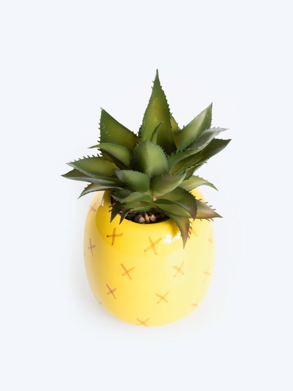 Pineapple pot with faux flower