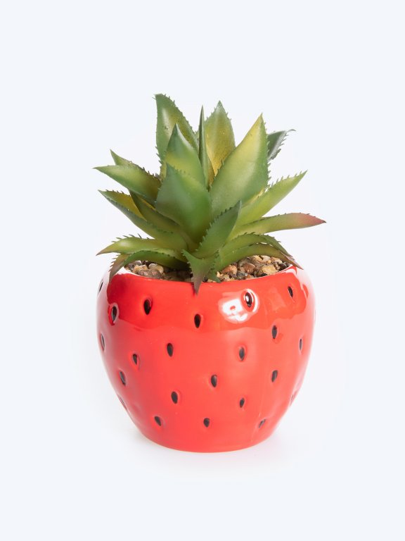 Strawberry pot with faux flower