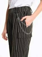Striped cargo jogger trousers with decorative chain