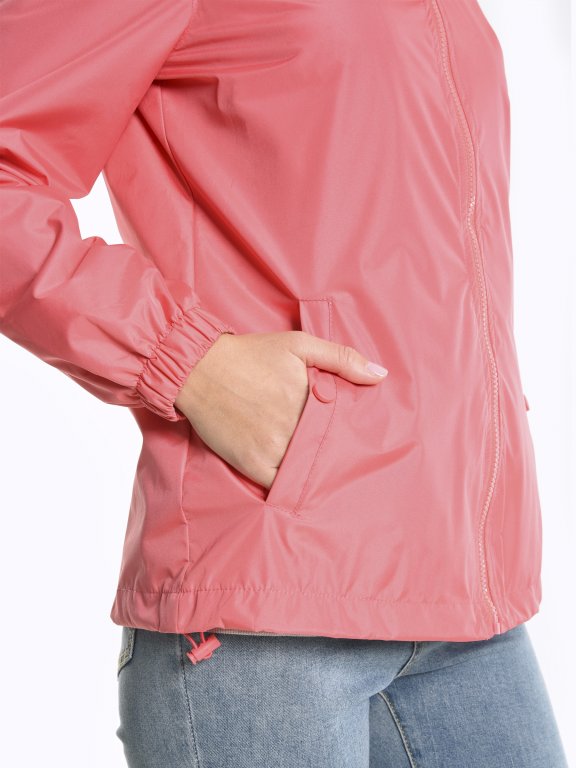 Waterproof hooded jacket from pocket