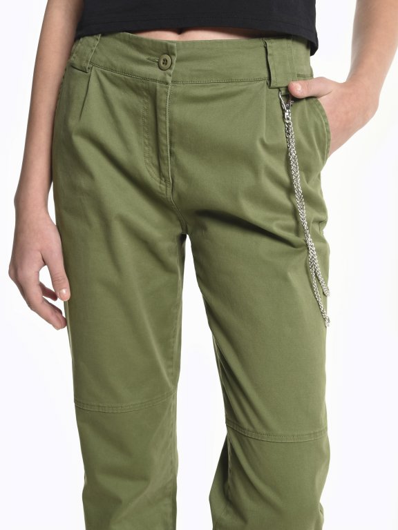 Cargo pants with decorative chain