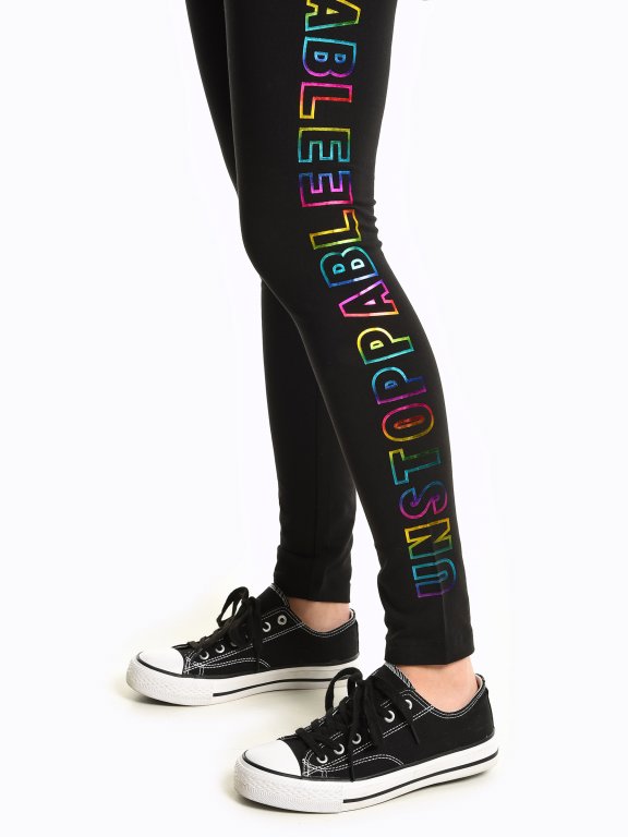 Cotton leggings with rainbow message print