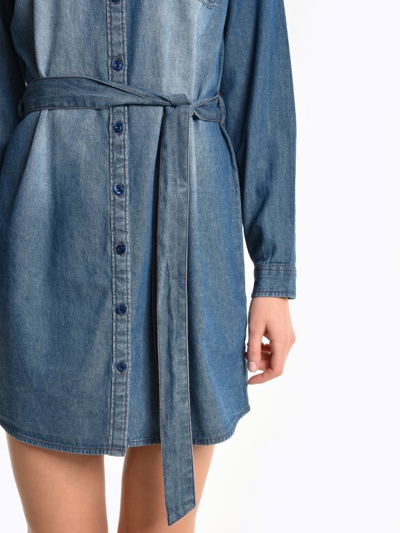 Cotton shirt dress with chest pocket