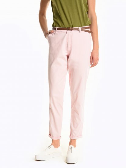 Stretchy chino trousers with belt
