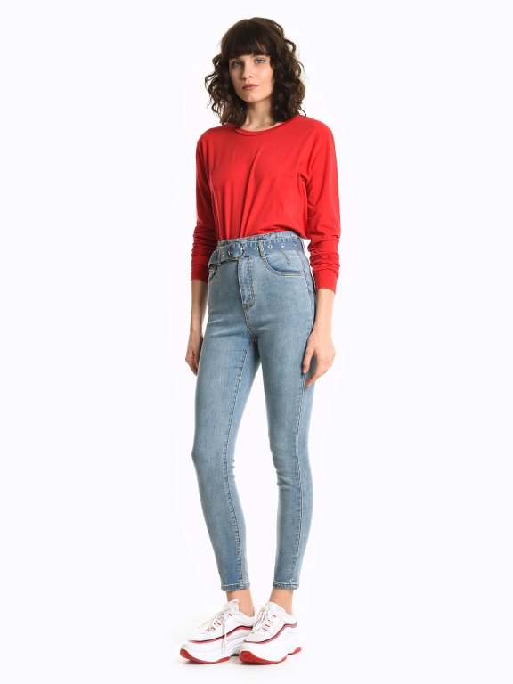 High waisted skinny jeans with belt