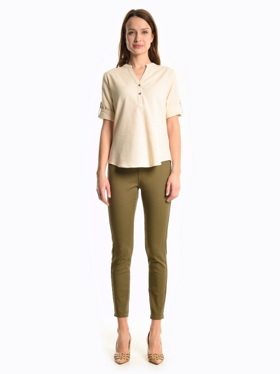 Linen blend basic blouse