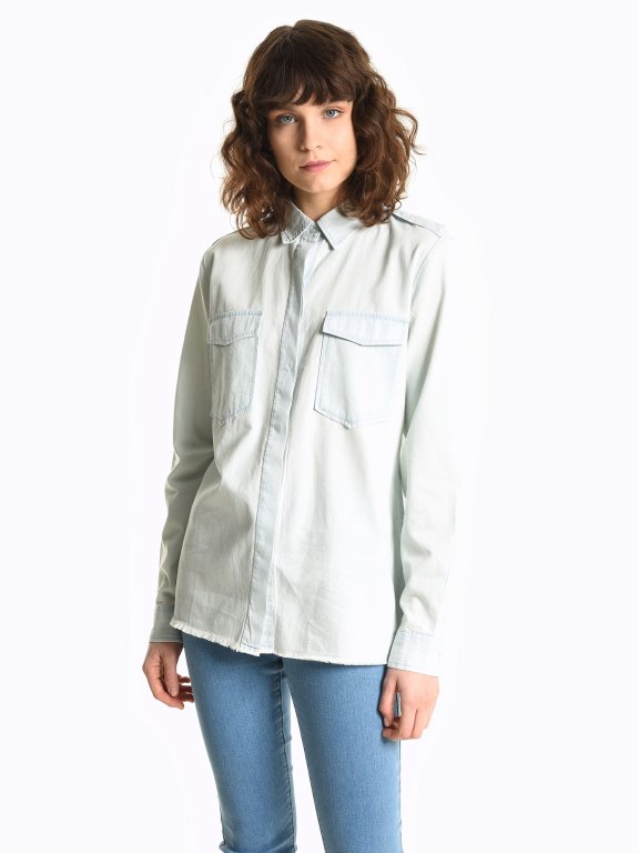 Denim blouse with frayed hem