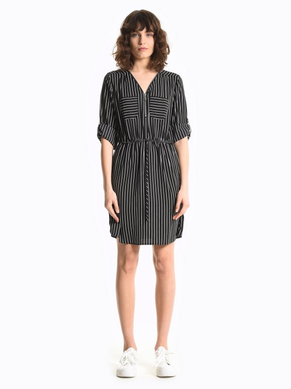 Striped dress with front zipper