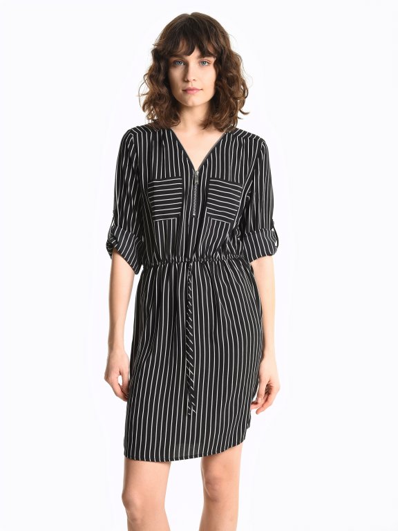Striped dress with front zipper