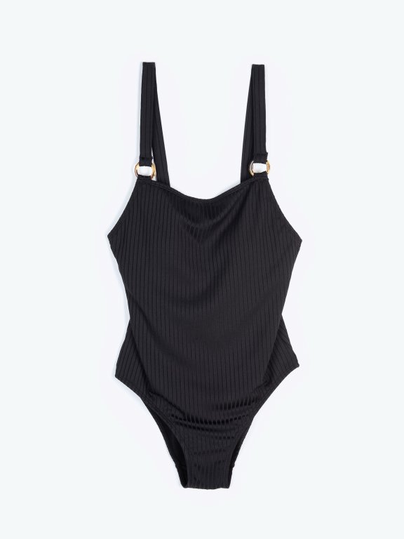 Ribbed swimsuit with metal rings
