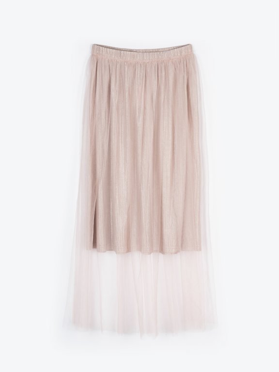 Tulle skirt with metallic fiber