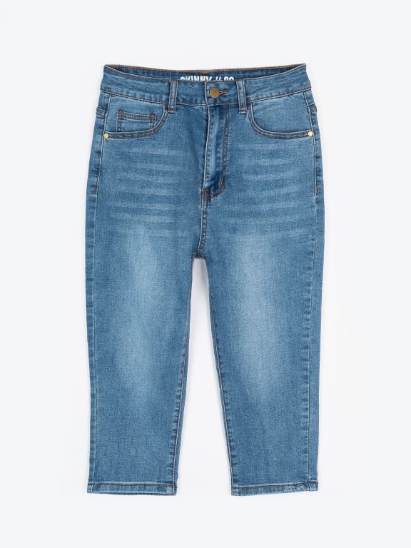 Trojštvrťové džínsy skinny s vysokým pásom