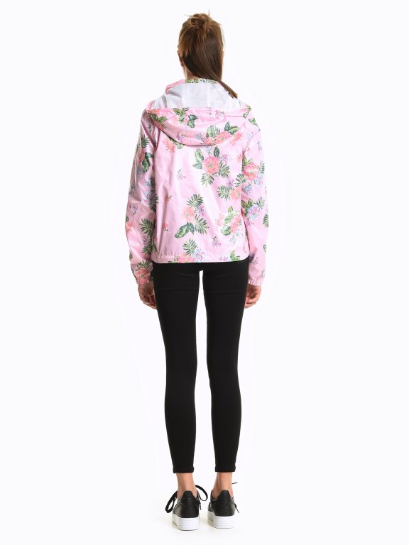 Floral print jacket with hood