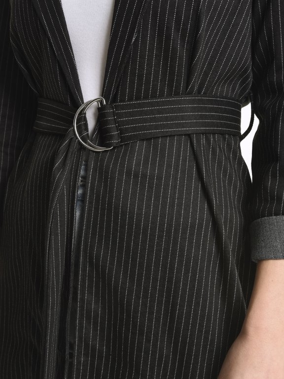 Striped robe coat with metal buckle