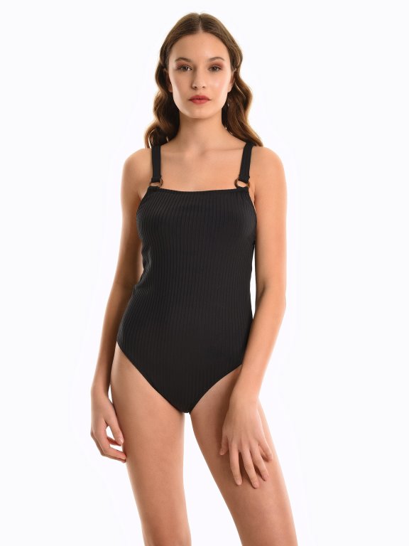 Ribbed swimsuit with metal rings