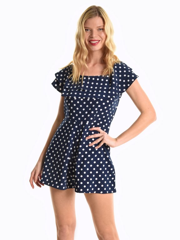 Polka dot print short jumpsuit with ruffles