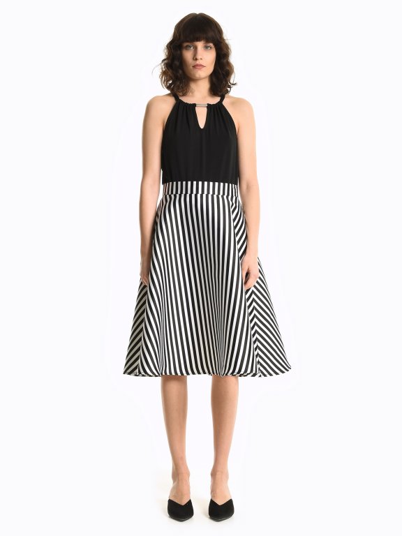 A-line striped midi skirt