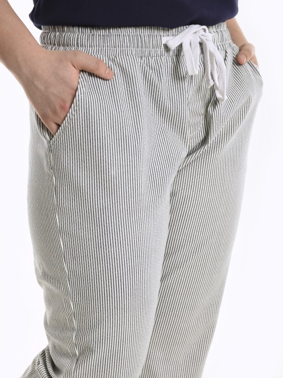 3/4 leg striped stretch trousers