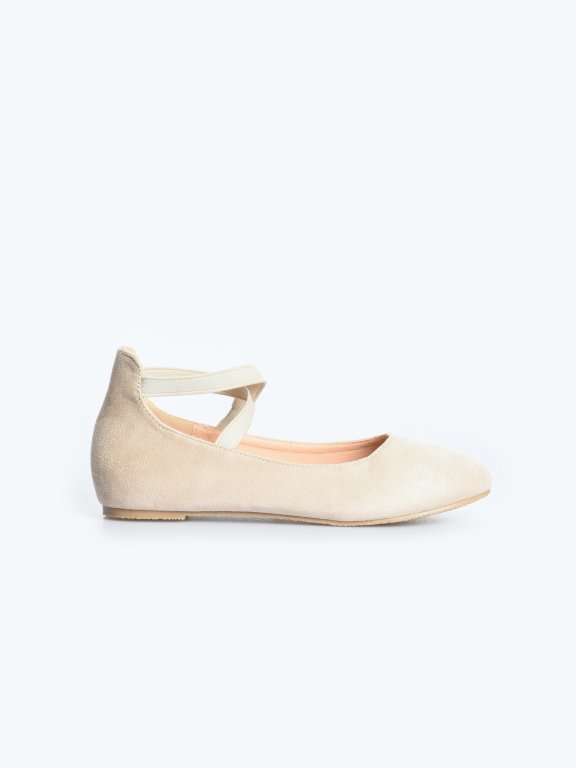 Faux suede ballerinas wit crossed rubber straps