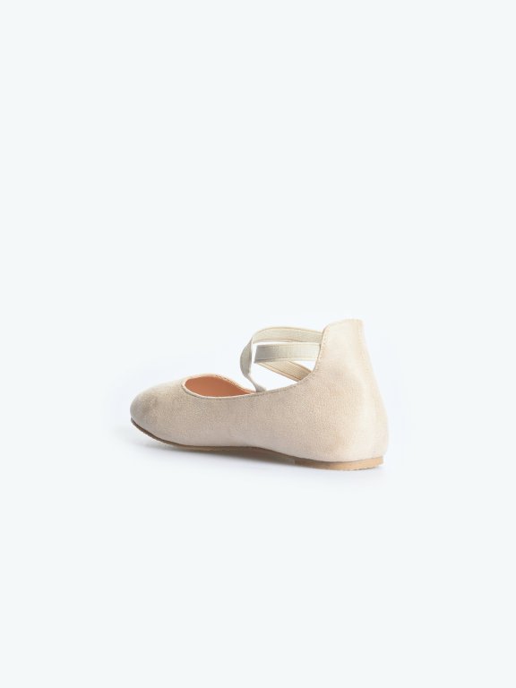 Faux suede ballerinas wit crossed rubber straps