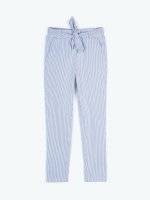 Striped slim fit paper bag trousers